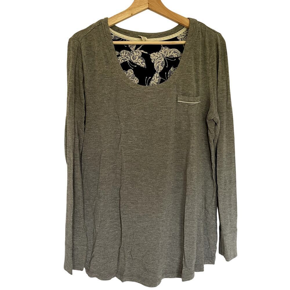 Soma gray black white butterflies pajama top women's size large rayon casual